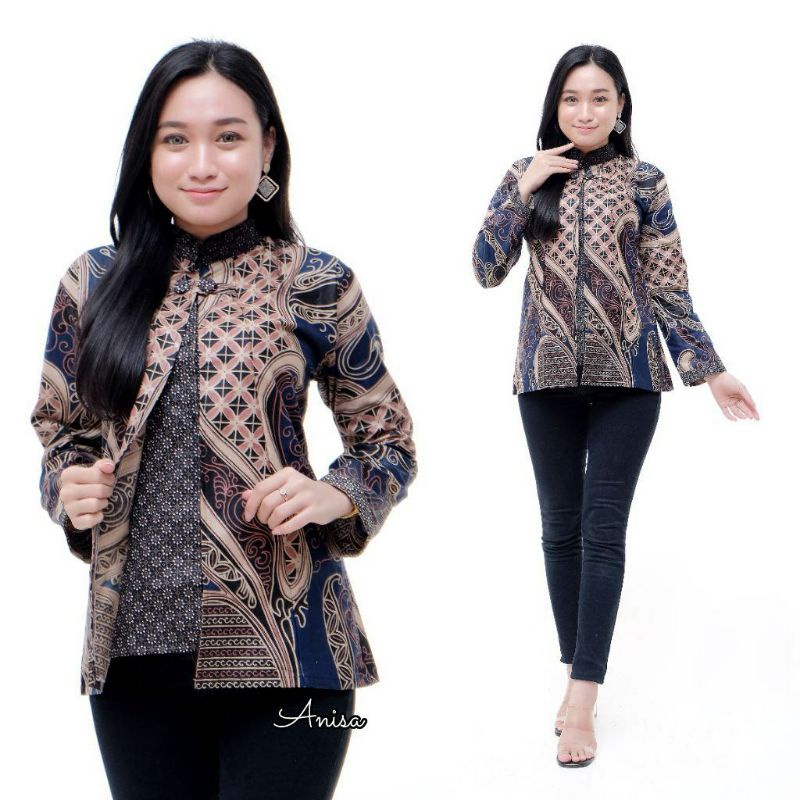 tey-17 Batik wanita ASJ SA HRB026 Kenongo Kemeja Tosca Pendek-B ABSTRAK