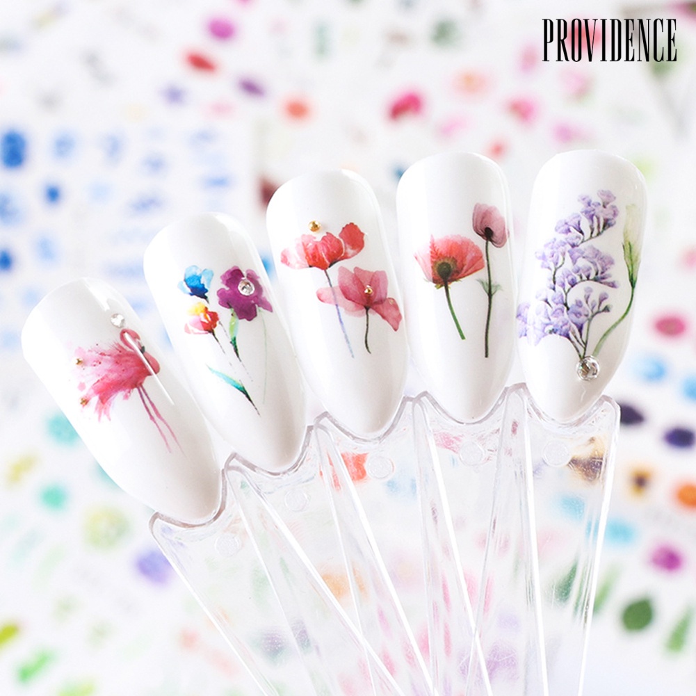 Providence 24 Lembar Stiker Decal Transfer Air Motif Tanaman Bunga Untuk Dekorasi Nail Artmanicure Diy