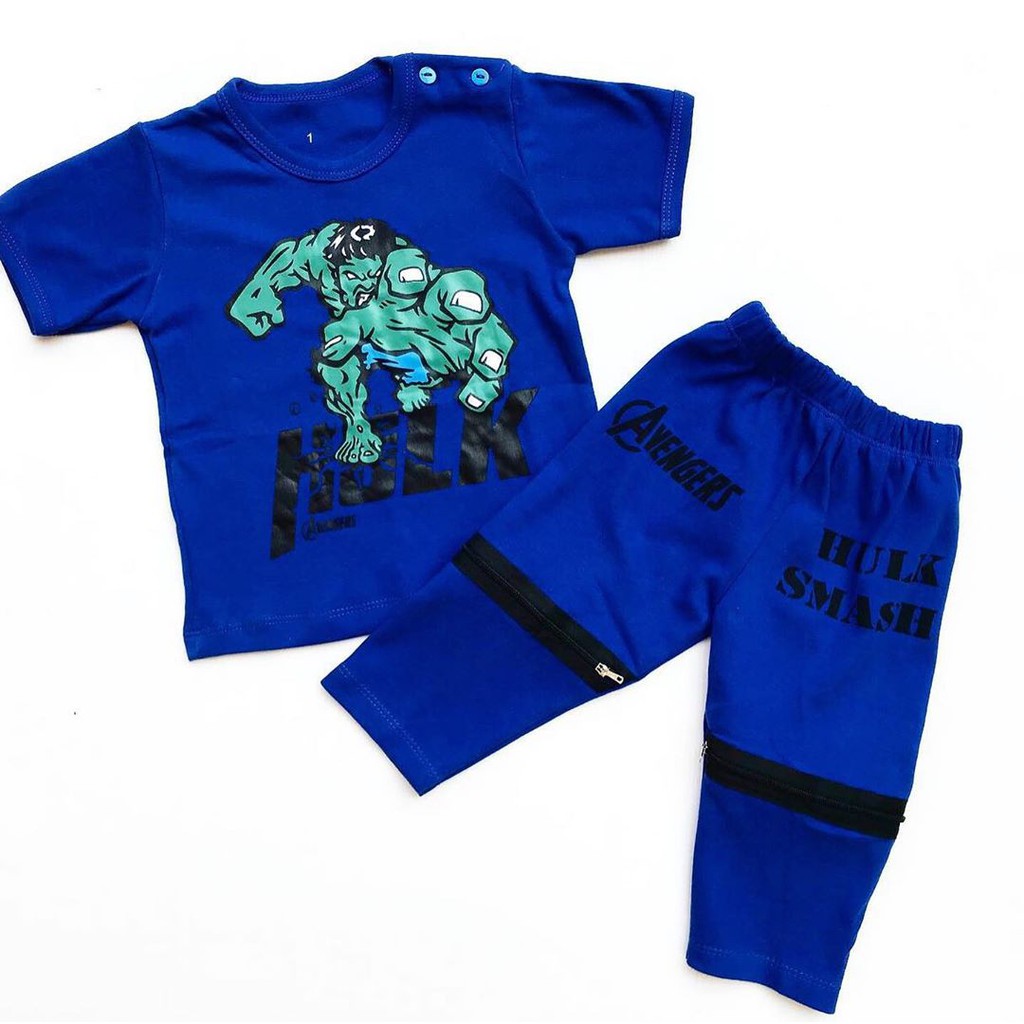 HULK LONG SUIT Baju Setelan Kaos Celana Pergi Jalan Lucu Fashion Anak Bayi Cowok Laki Terlaris Lucu