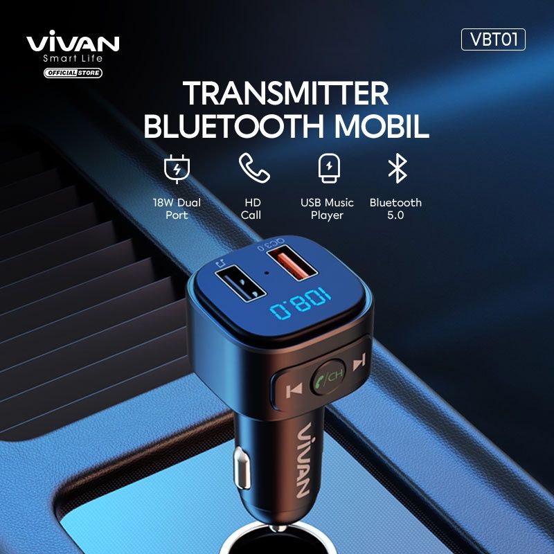 Vivan VBT01 Car Charger Transmitter Bluetooth Mobil