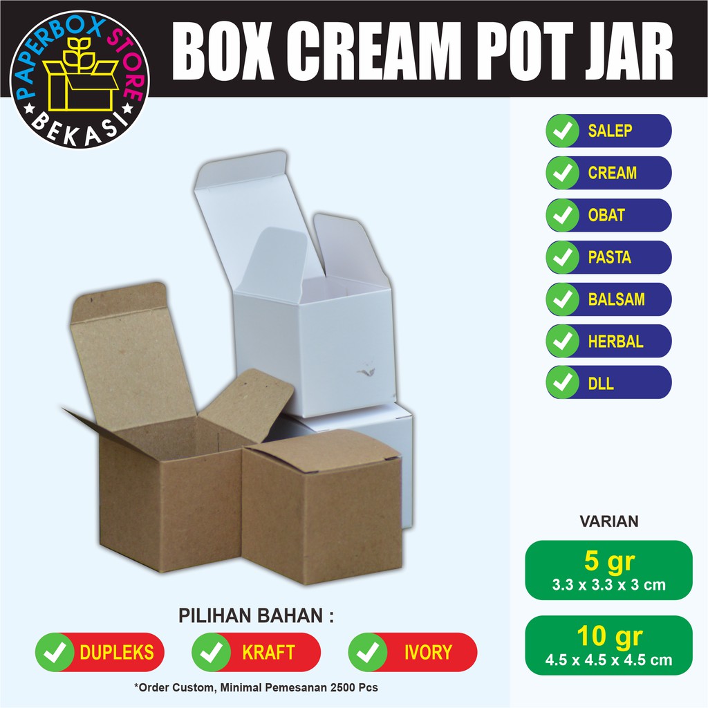 

Box Packaging Salep Obat Kosmetik Kemasan CREAM POT JAR 5-10 gr isi 10pcs