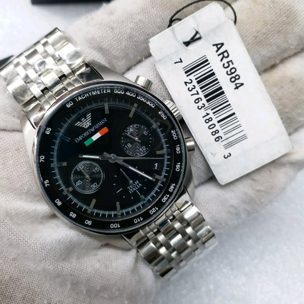 Jam Tangan Pria Emporio Armani AR5984 Silver Black 35mm Italian Original