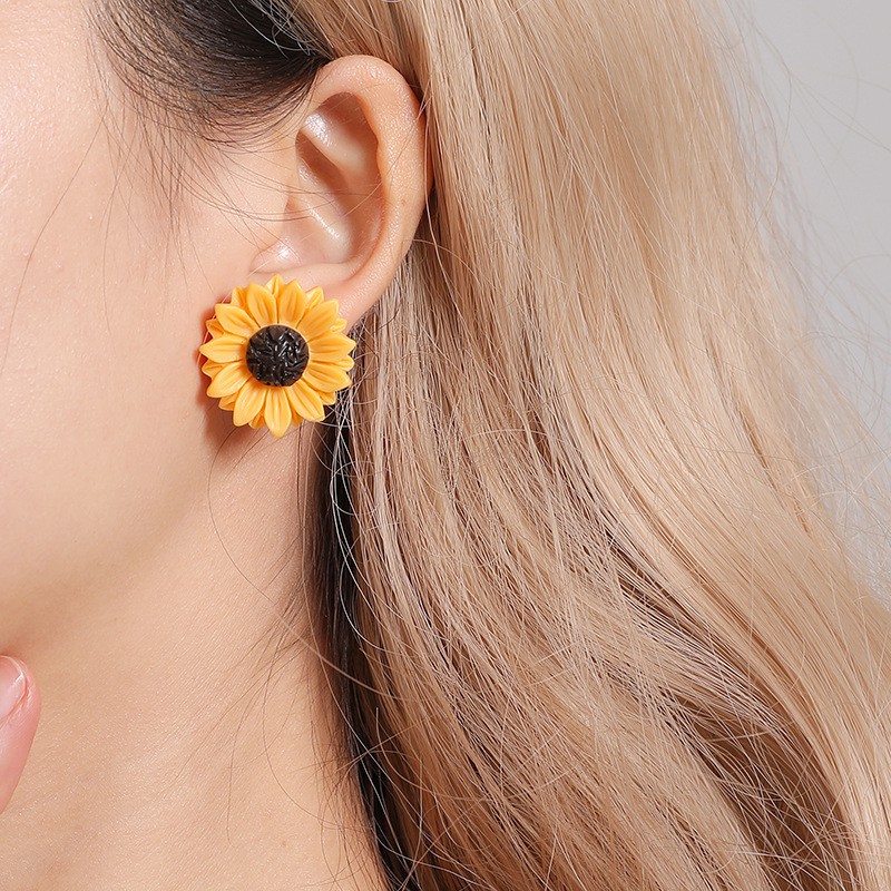 Kalung Wanita Mutiara Bunga Matahari Kalung Anting Set Temperamen Mode Set Bunga Matahari