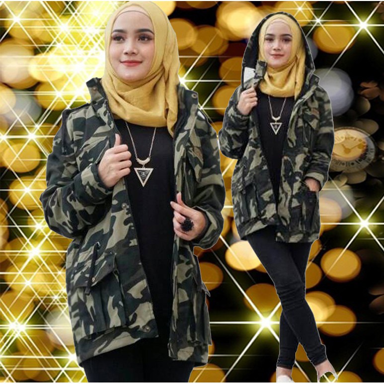 Promo Jaket Cewe Army Wanita Parka Doreng HIGH QUALITY COD Jaket Army Parka loreng Tebal Berkualitas Elegan