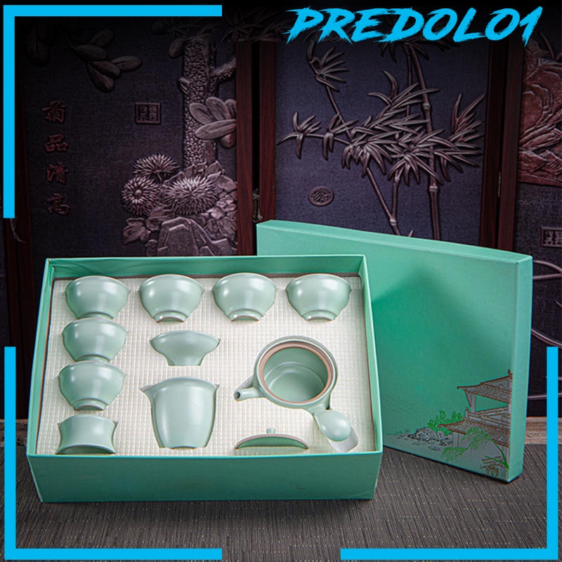 (Predolo1) Set Teko Teh Kungfu Cina Bahan Keramik Dengan Gagang Samping + 6 Cangkir