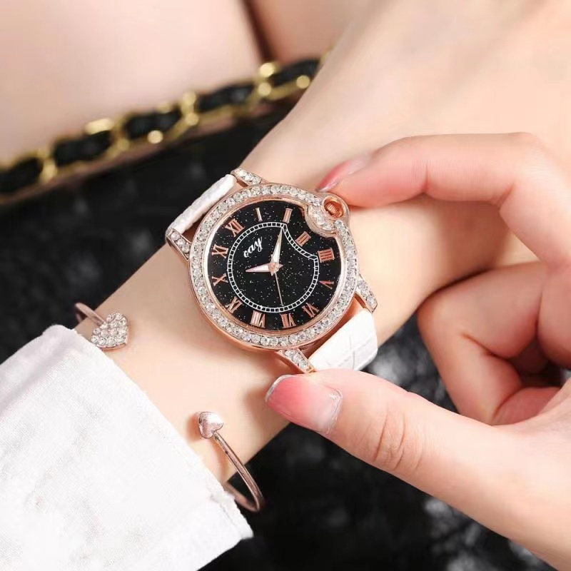 Rowling (Jam-18) Jam Tangan Wanita Bulat  C.A.Y Jam Tangan Wanita Quartz dengan Strap kulit Sintetis Romawi Import TANPA ACCESORIS