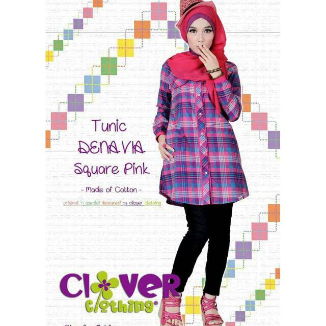 Tunik katun kotak kotak busui friendly DENAVIA pink
