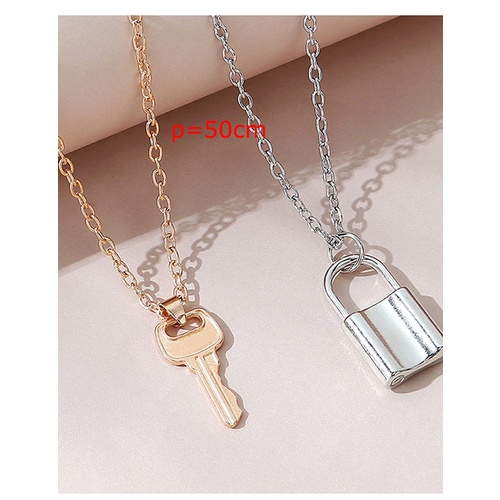 LRC Kalung Fashion Color Mixing Key Lock Necklace Set Y65671