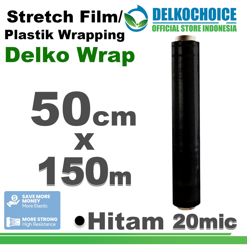 

Plastik Wraping Stretch Film HITAM 50cm x 150m Pembungkus DELKOWRAP PREMIUM / SATUAN