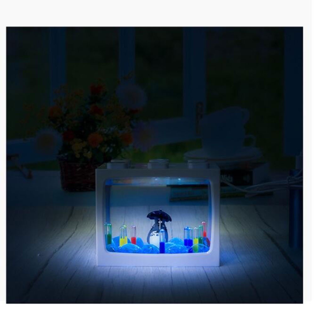 Aquarium Mini Model Lego Block dengan LED Putih