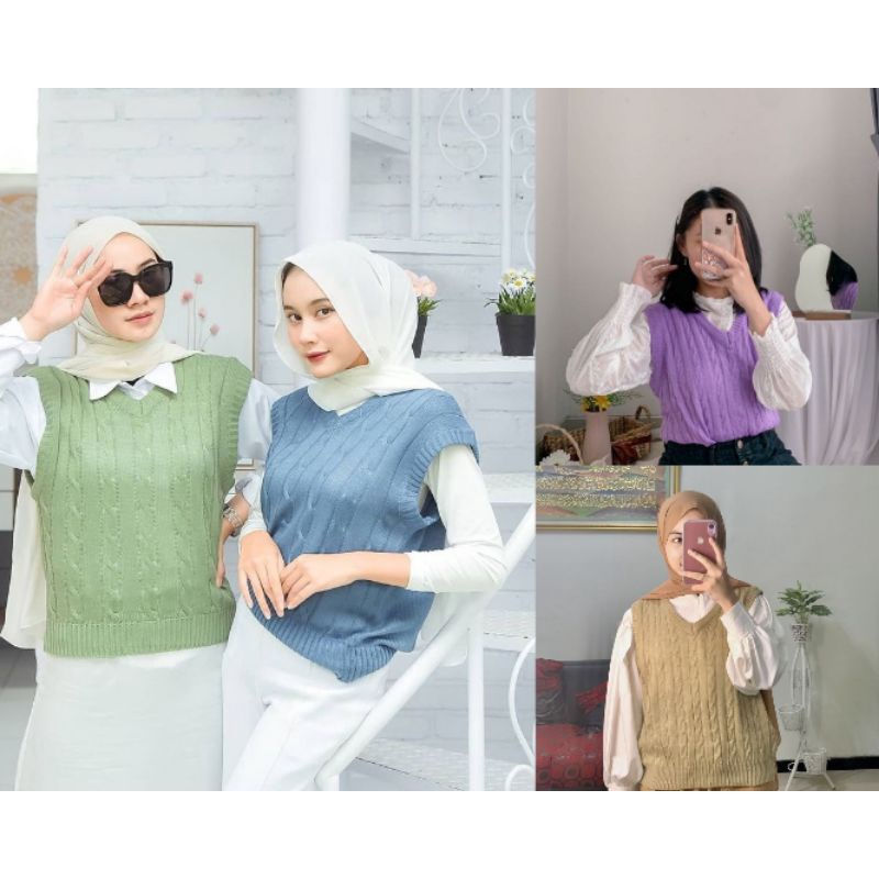 Vest Rajut Wanita Cable / Rompi Cable Knit / Rompi Wanita Rajut / Vest Rajut Knit / Women's Vest