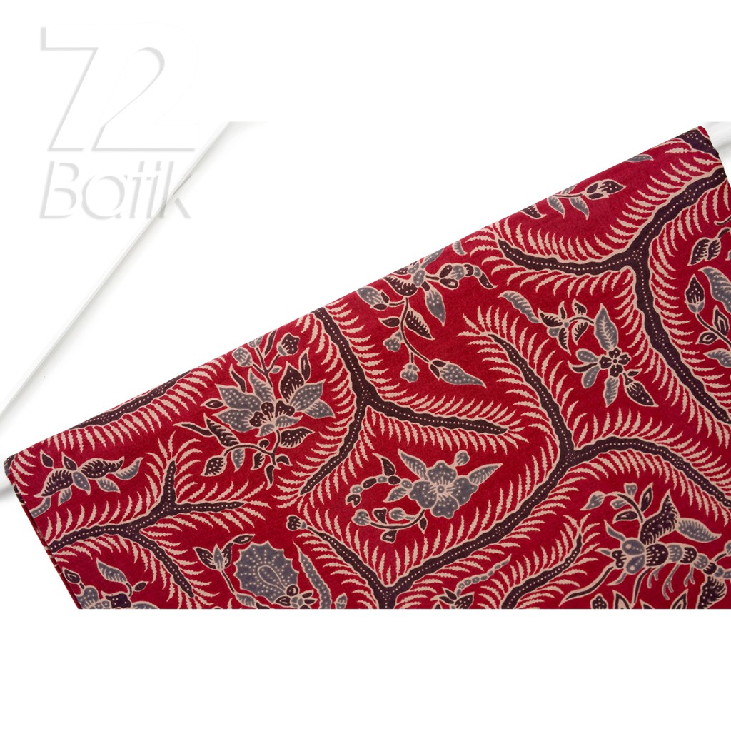 KAIN BATIK PREMIUM Bahan Katun Motif Kembang Segaris Warna Merah Abang Hitam 722668 Cap 72 Jarik Jarit Samping Kebat Panjang Batik Katun Modern Premium Bahan Seragam Batik Pernikahan Kantor Keluarga Murah Kamen Jadi Batik Bali Lembaran