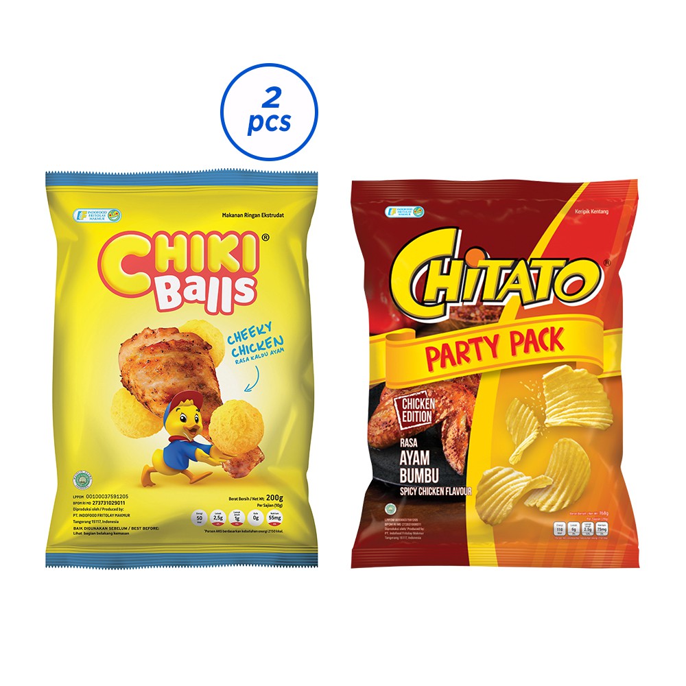 

Chiki Ball Ayam 200 Gr [2 pcs]+Chitato Ayam Bumbu 168 Gr [1 pcs]