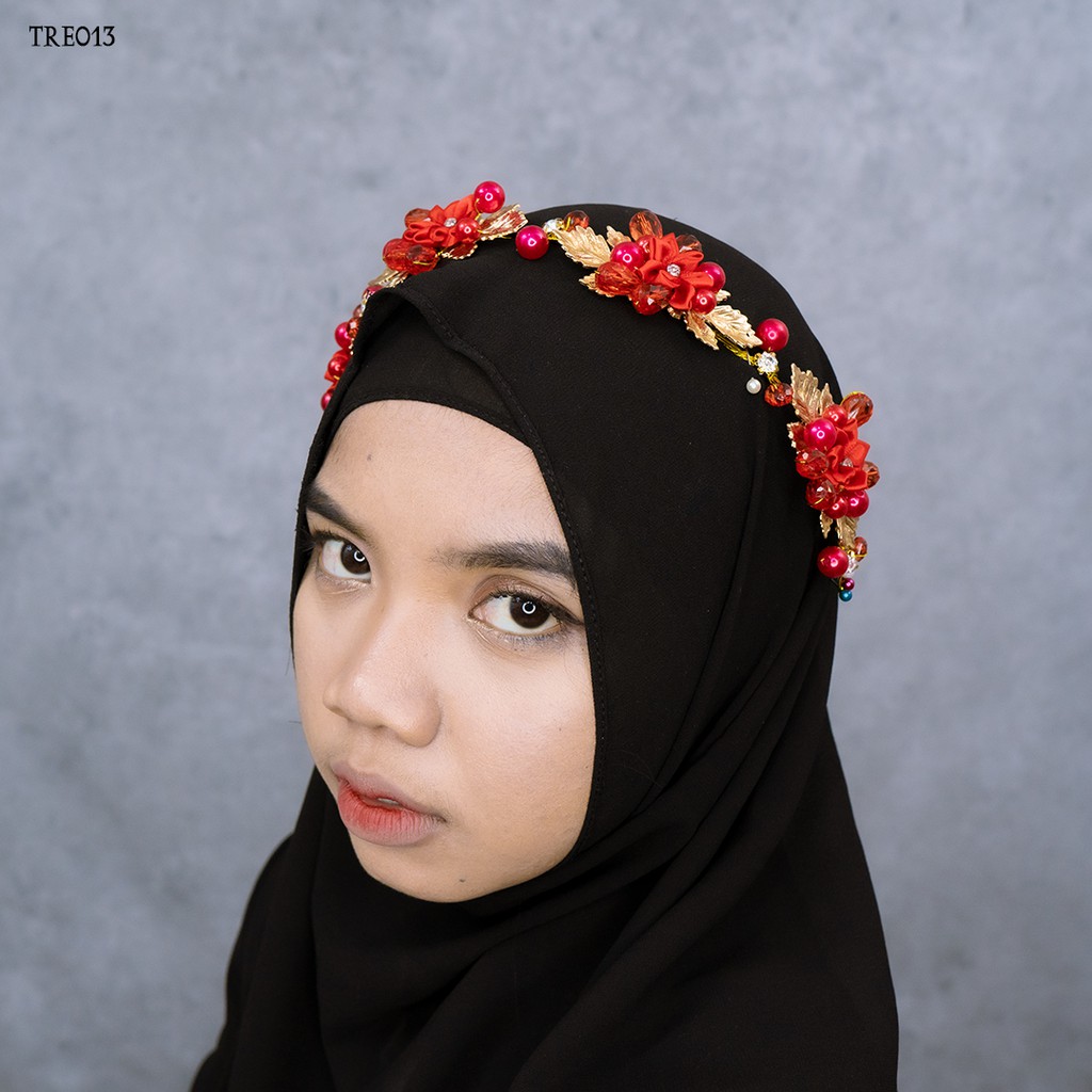 [SIAP KIRIM] SET TIARA HEADPIECE ASESORIS PERNIKAHAN BUNGA RED TRE013