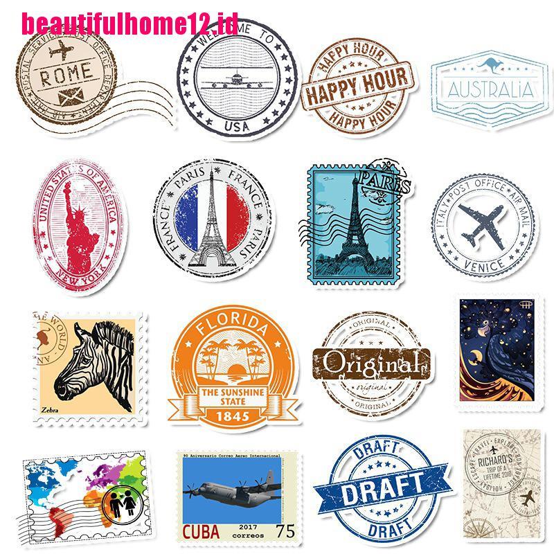 【beautifulhome12.id】50pc Travel stamp Sticker Laptop Guitar Skateboard Luggage Fun Graffiti Sticker