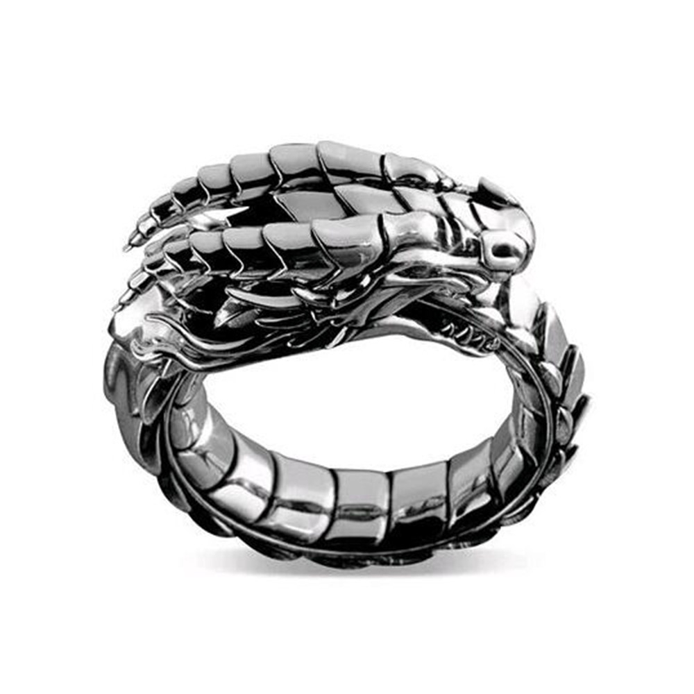 Perak Naga Satwa Baja Titanium Busana Pria Perhiasan Punk Cincin Rings