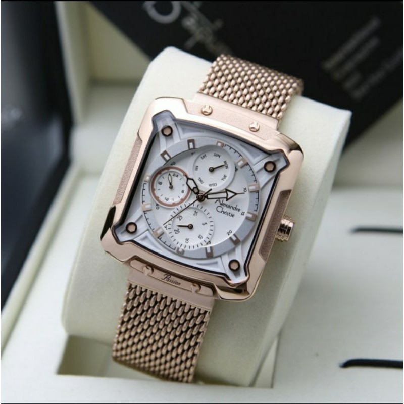 ORIGINAL JAM TANGAN WANITA ALEXANDRE CHRISTIE CEWEK ROSEGOLD WHITE RANTAI ALEXANDER CRISTIE AC 3030