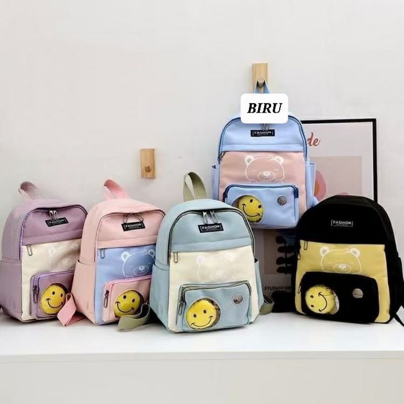 TAS RANSEL SEKOLAH ANAK PEREMPUAN CEWEK MODEL SMILE / TAS PUNGGUNG BACKPACK MODEL LUCU