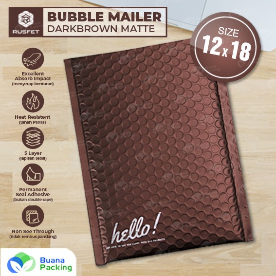 PLASTIK BUBBLE MAILER / AMPLOP BUBBLE PREMIUM METALLIC DARK BROWN - SECURITY BAG RUSFET 12X18