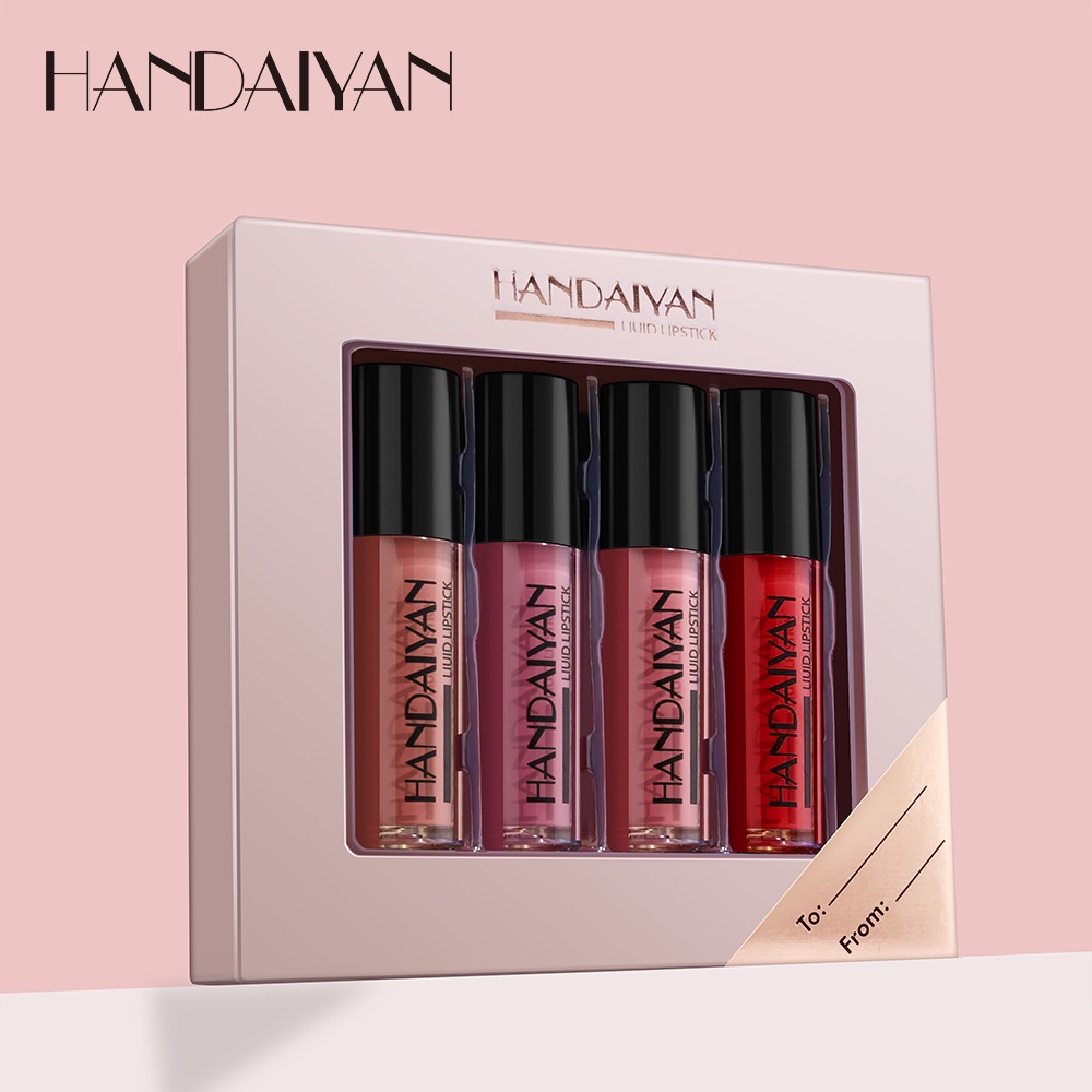 HANDAIYAN Matte Lip Gloss Liquid lipstick Long Lasting Waterproof Moisturizing Make Up Kit Lady Gift 4 Colors/Set