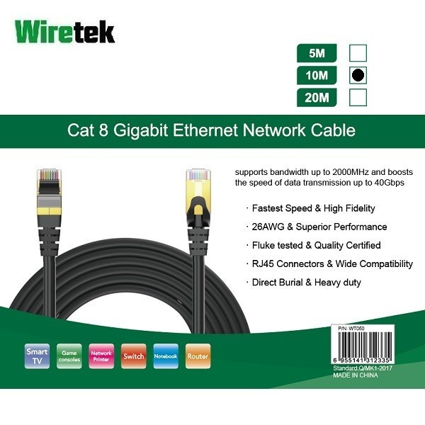 Wiretek Kabel LAN Cat 8 Gigabit Ethernet Network Cable 10 meter