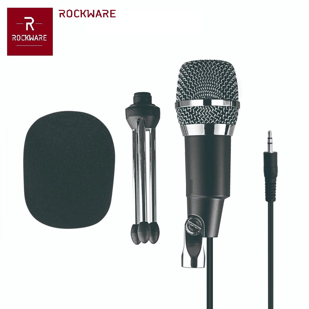 ROCKWARE Professional Condenser Microphone 3.5mm with Mini Tripod - Mikrofon Universal PC/Laptop