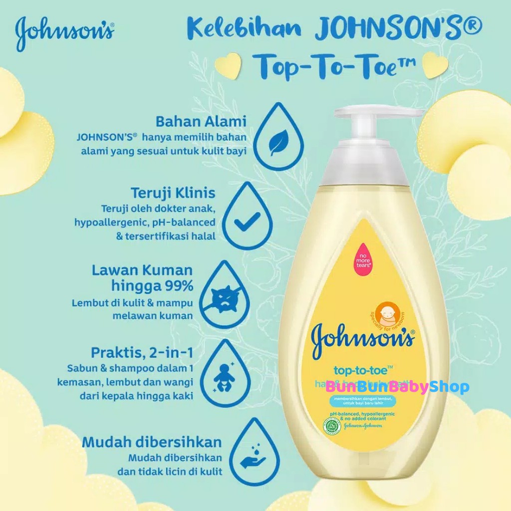 Johnson’s Hair &amp; Body Baby Bath Newborn 500ml Perlengkapan Mandi Bayi Baru Lahir Sabun Perawatan Bun