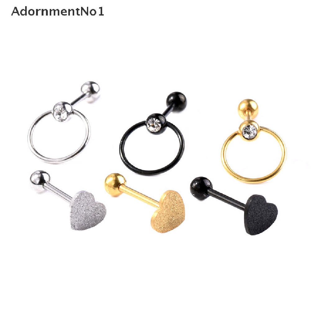 (AdornmentNo1) 3pcs / Set Anting Tindik Lidah / Tubuh Bentuk Hati Bahan Stainless Steel