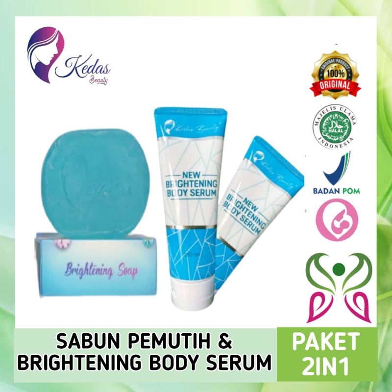 Kedas Beauty Sepaket Body Serum & Brightening Soap ORI BPOM | Sabun Pemutih | Sabun Jerawat | Pember
