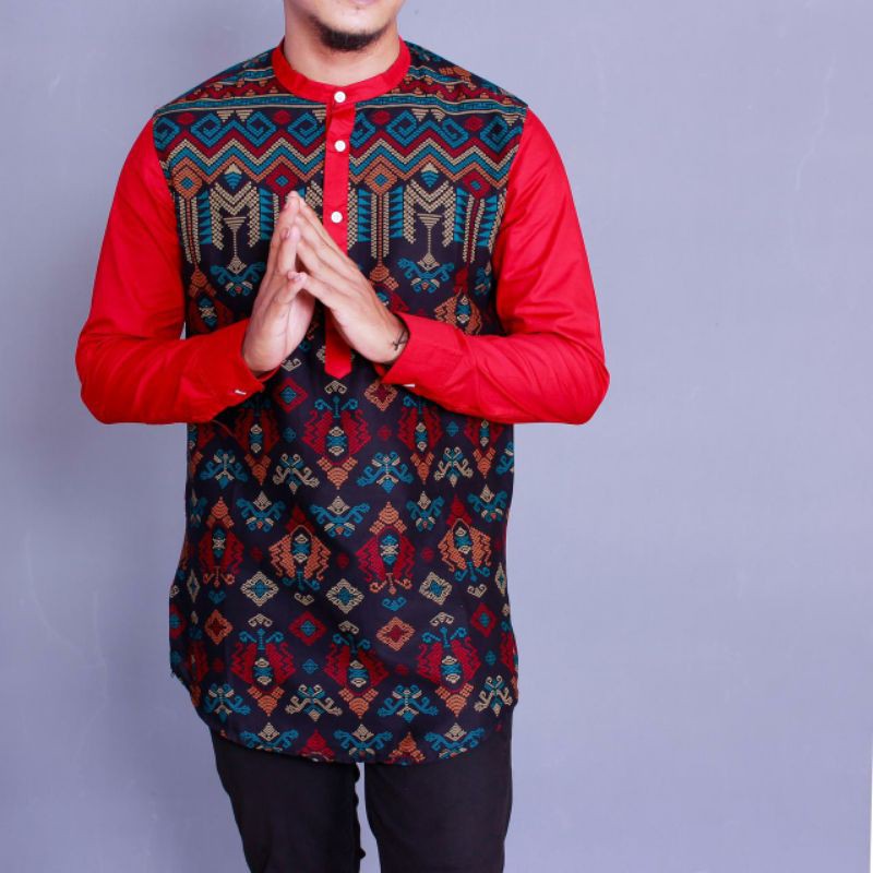 Baju Koko Kurta Batik Songket Islami Red Maroon