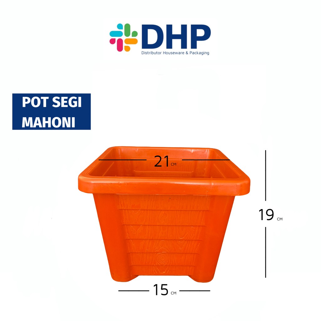 Pot Segi Mahoni (D=21cm) Putih Motif Kayu Bunga Tanaman Plastik Hias