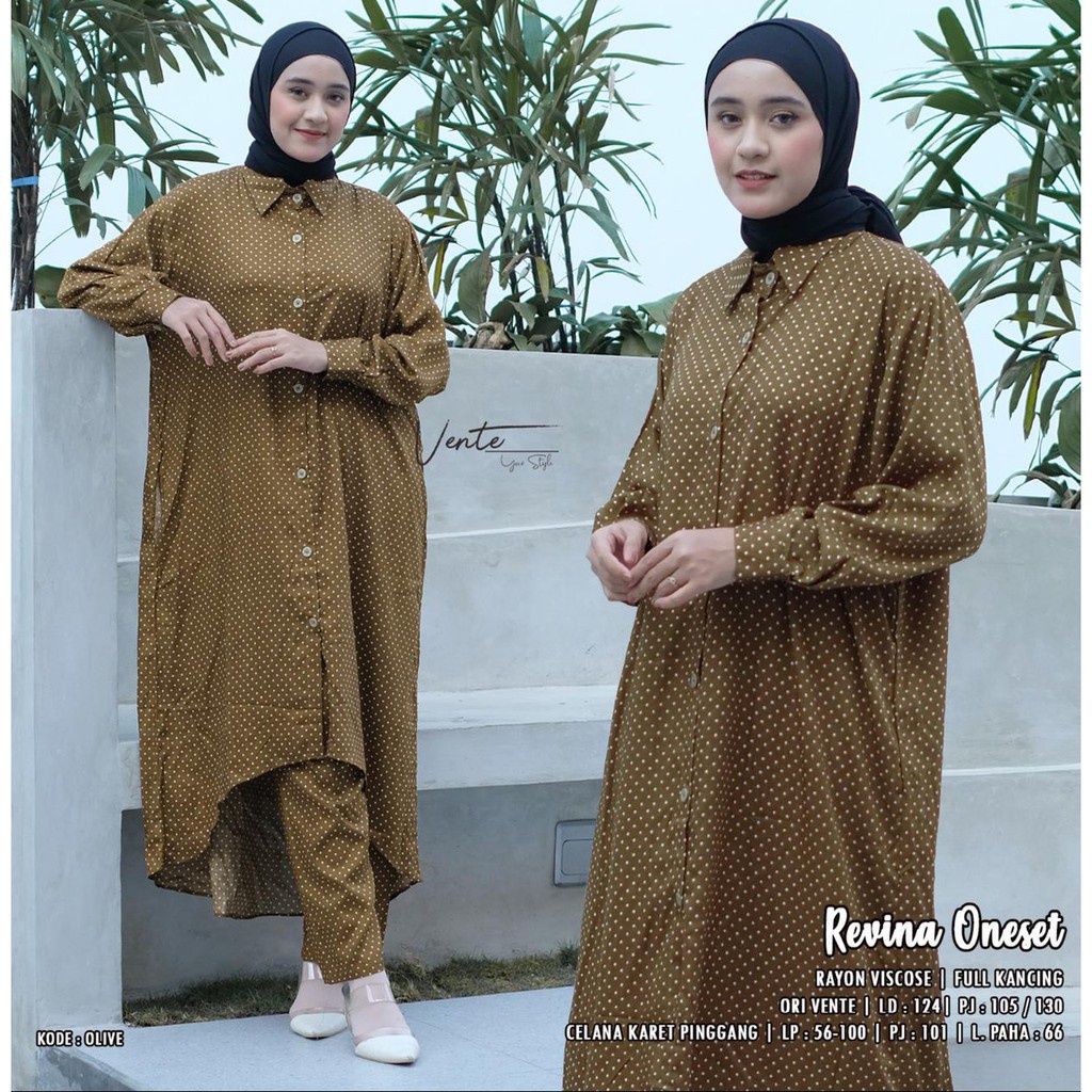 Baju Setelan Wanita Tunik dan Celana Kulot Kekinian One Set Dewasa Rayon Motif Polkadot Jumbo LD 120