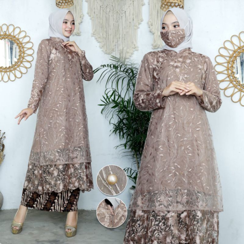 SETELAN KEBAYA TUNIK TILLE BORDIR ~ KEBAYA TUNIK TILLE TINGKAT ~ KEBAYA MODERN ~ KEBAYA WISUDA