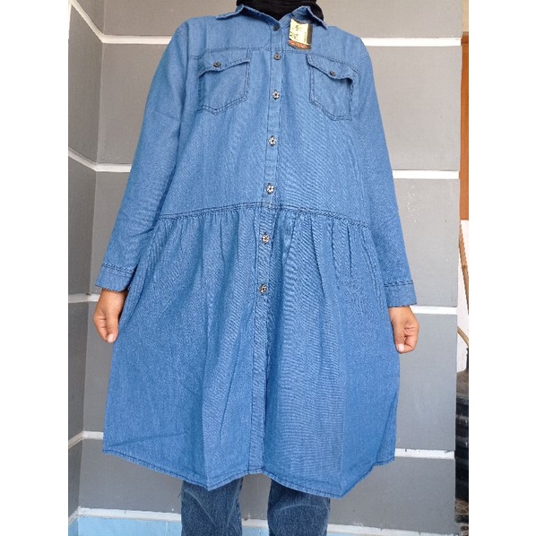 Baju jeans lengan panjang wanita/kemeja lengan panjang/long tunik.cod yes