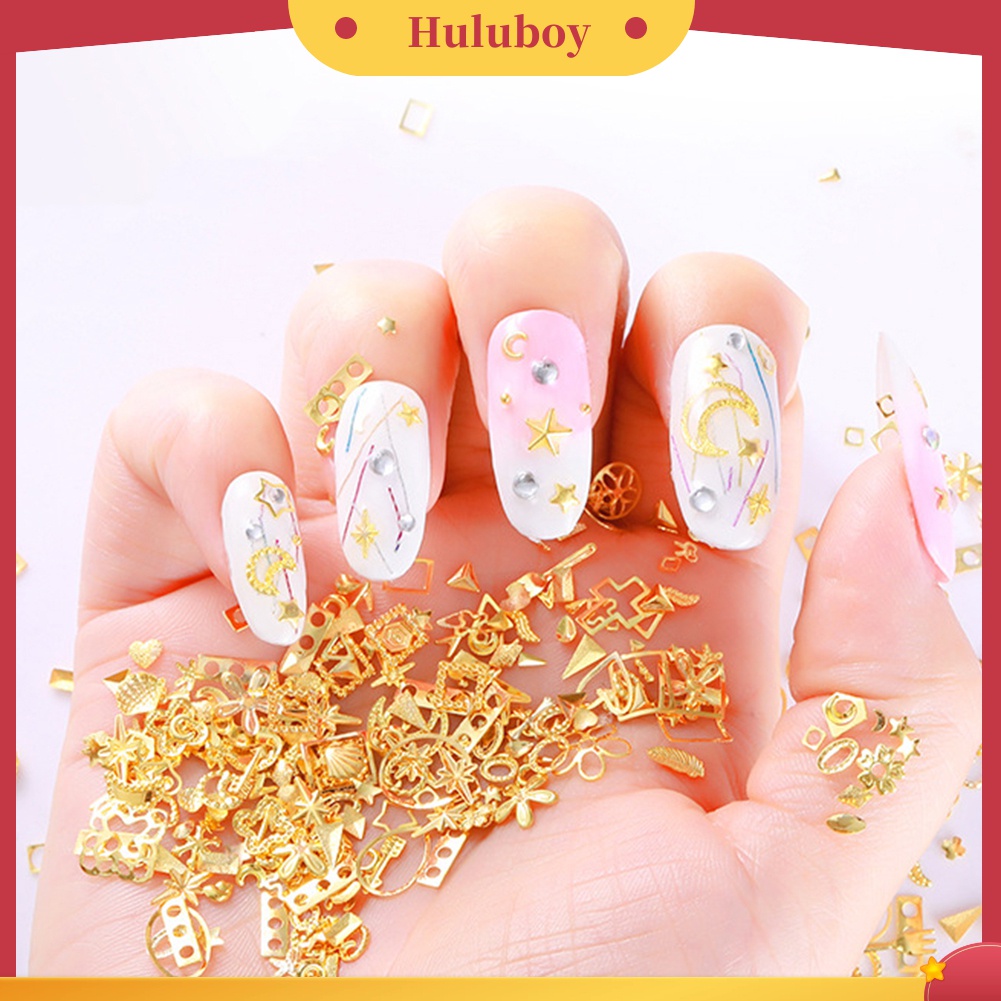 Huluboy Huluboy♡ Rivet Metal Metalik 3D Bentuk Hati / Bulan / Bintang Untuk Dekorasi Manicure