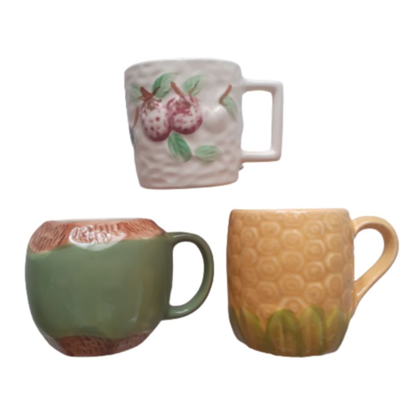 Cangkir Gelas Mug Unik Lucu Bentuk Nanas Kelapa Bunga Shabbychic Peralatan makan masak rumah tangga