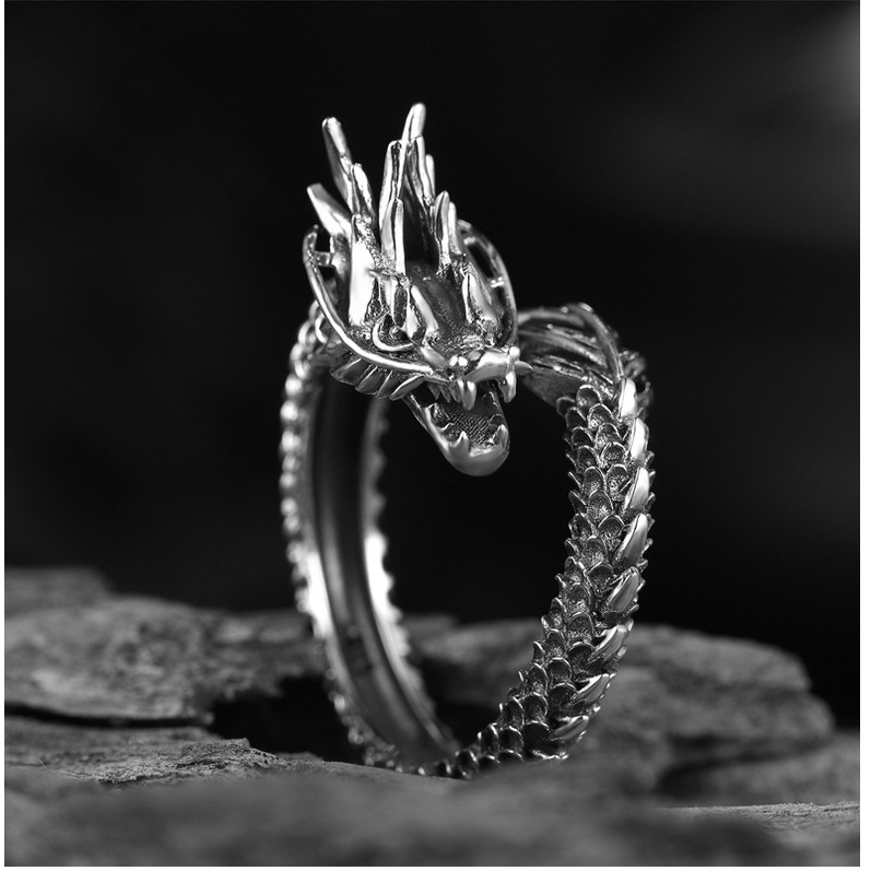 Cincin Adjustable Desain Naga Untuk Pria