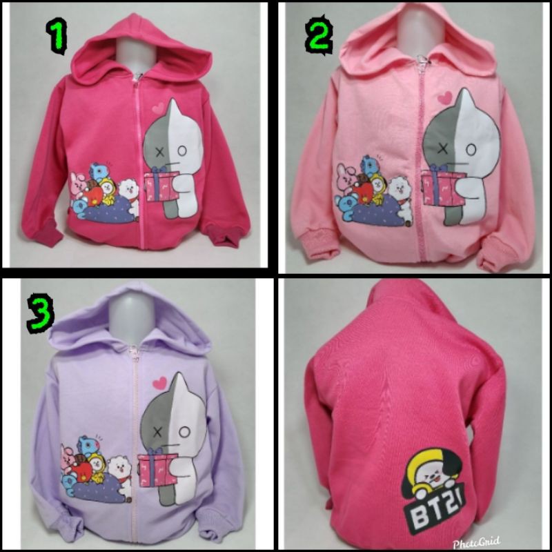 viral BTS BT21 jaket sweater anak perempuan 3 4 5 6 7 8 9 10 tahun / kado ultah ulang tahun anak