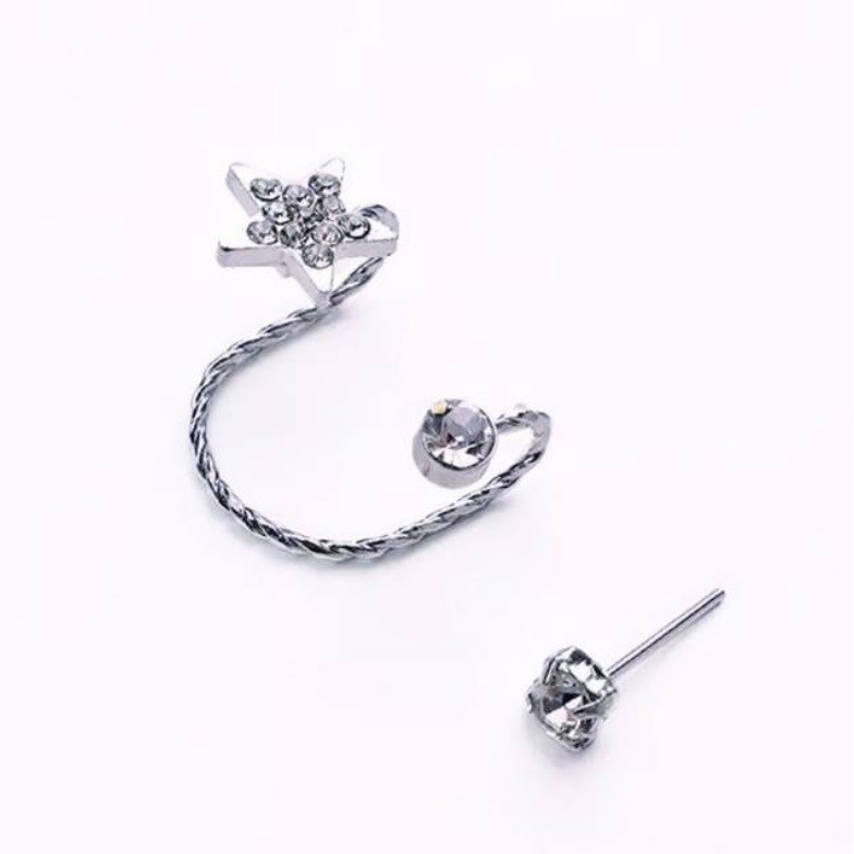 Anting 2Pc Set E214 BINTANG Tindik Jepit Klip Clip Gaya Korea Fashion Diamond Star Earrings