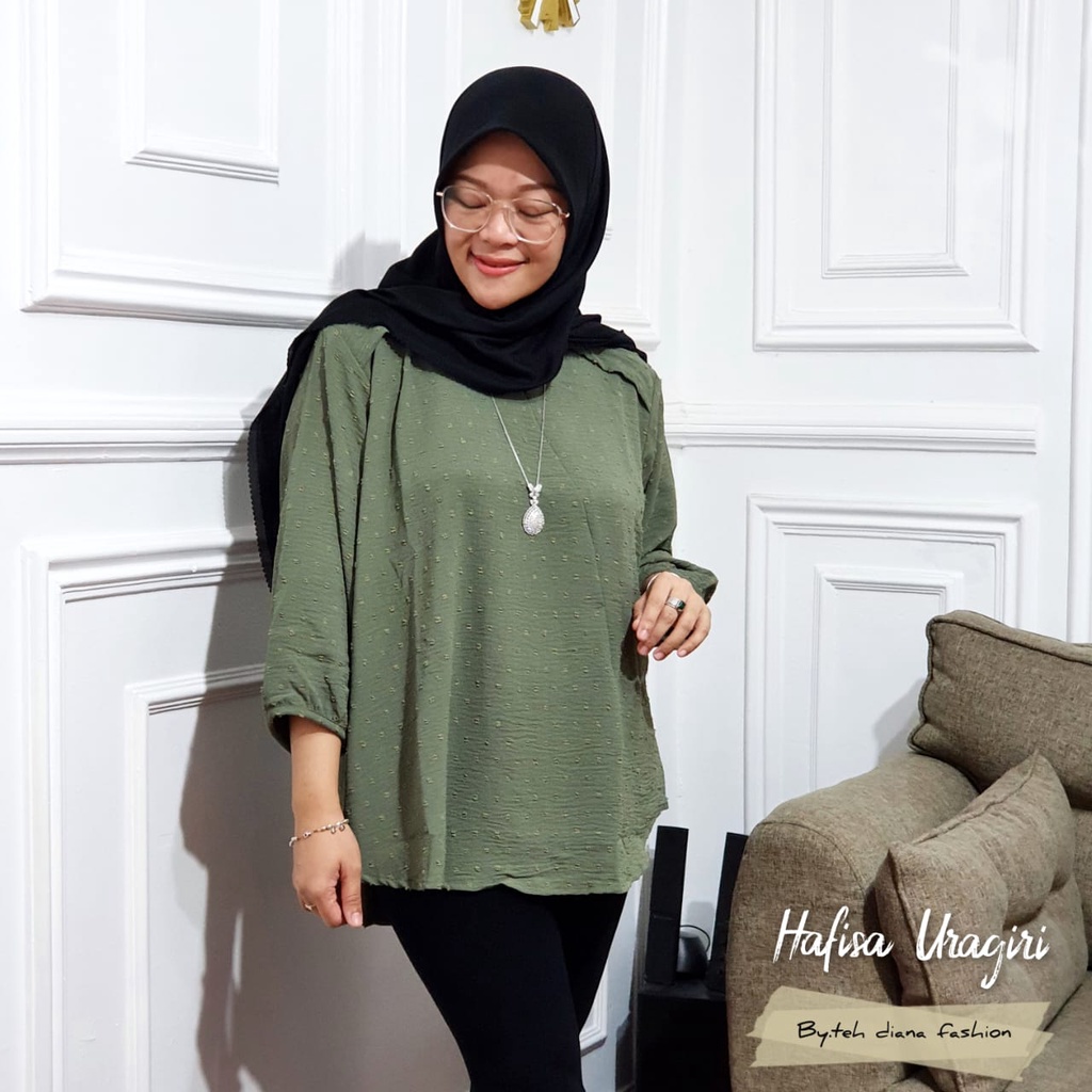 Atasan Wanita Jumbo / Baju Atasan Wanita Jumbo / Blouse Wanita Jumbo Hafisa Crinkle Doty Import Hight Quality Ld 124-Army Airflow