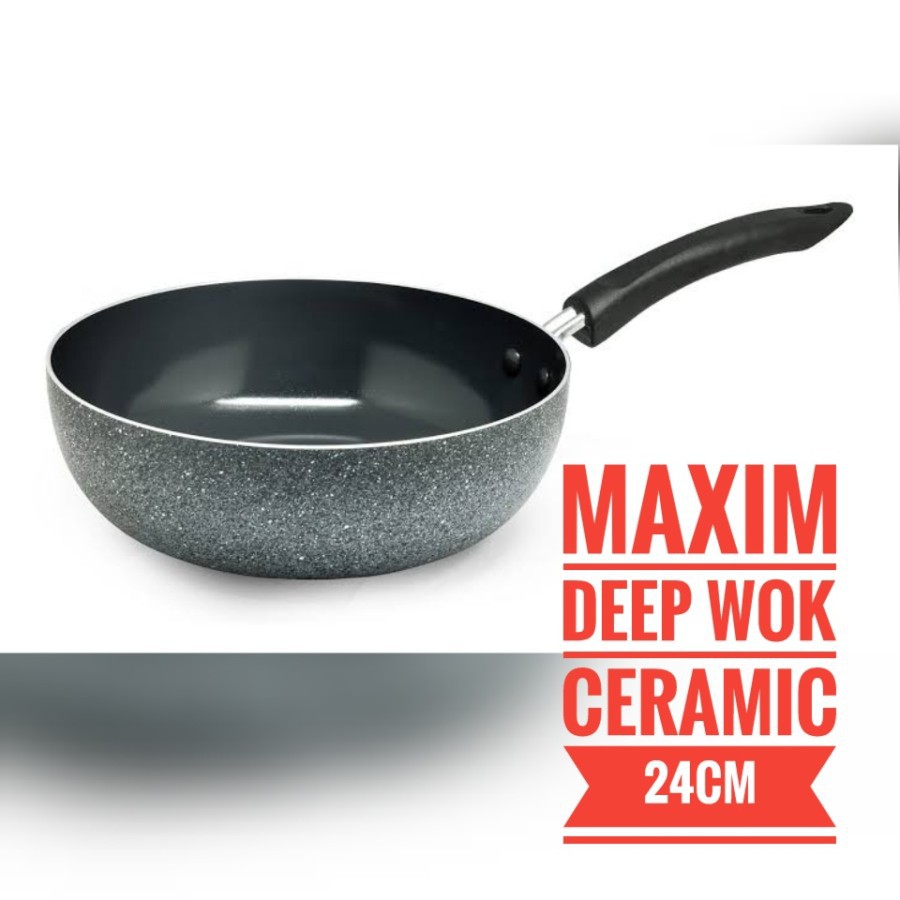 MAXIM NEOSTONE Wajan Deep Wok Pan Anti Lengket Marble Ceramic 24 cm