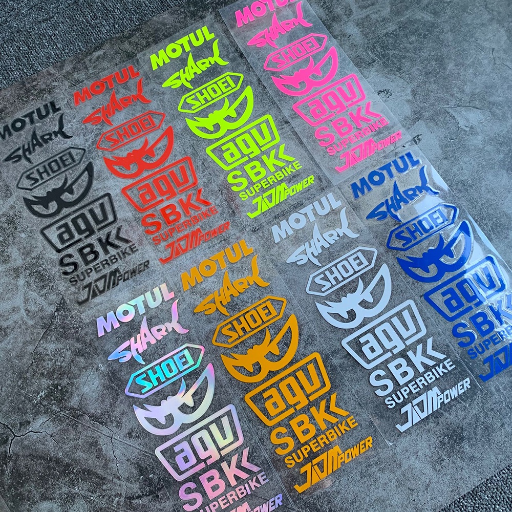 1Pcs Reflektif MOTUL SHARK SHOEI BERIK AGV SBK JDM Stiker Helm Sepeda Stiker Mobil Styling Vinyl Dekorasi