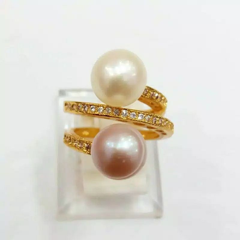 cincin rhodium mutiara asli lombok || cincin mutiara tawar || perhiasan mutiara asli lombok
