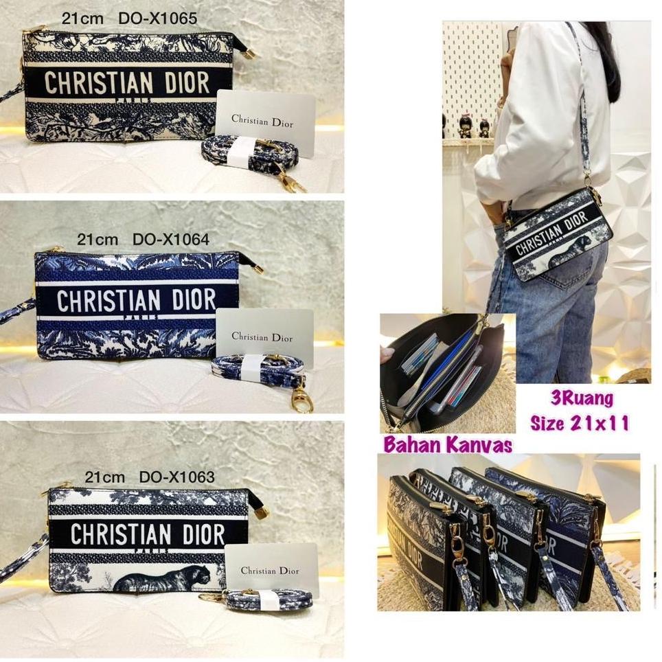 Terbagus.. Tas Clutch 3 ruang dior kanvas slempang wanita