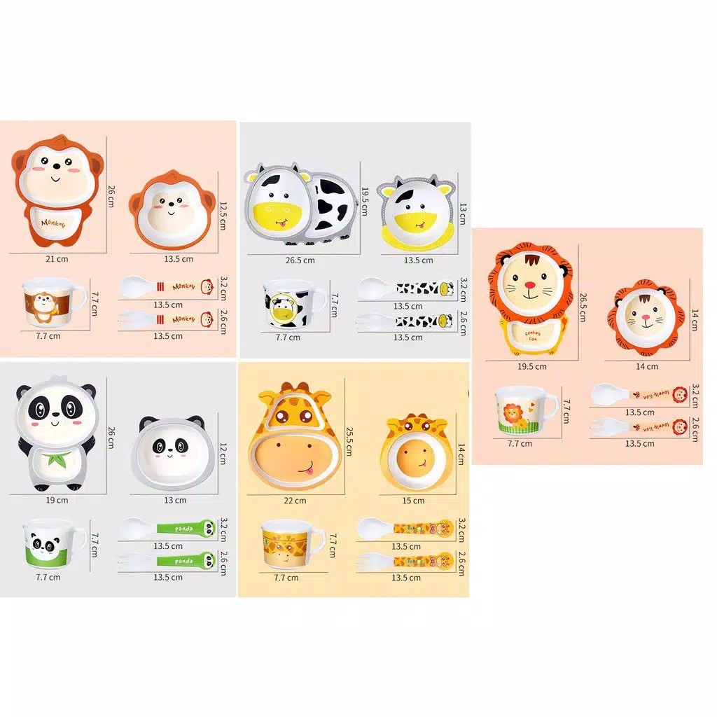 (pimenova) Bamboo kids set, Piring mangkok bambu anak, peralatan makan anak set bahan bambu kartun