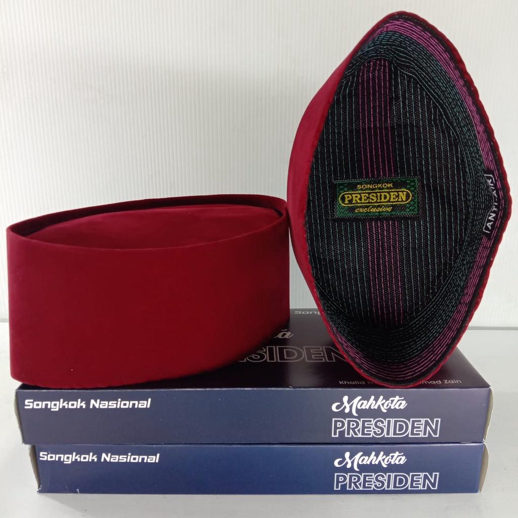 SONGKOK PRESIDENT ORIGINAL TINGGI 9 CM PECI SONGKOK KOPIAH POLOS MERAH MAROON PECI SI PITUNG MERK PR