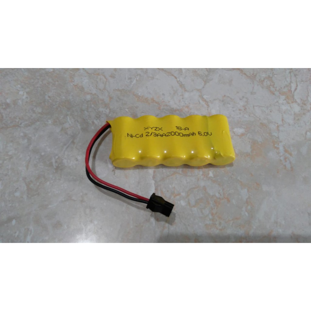 Baterai Batre Mobil RC 6V 2000mAh 2/3 Socket Hitam Tinggi 3cm