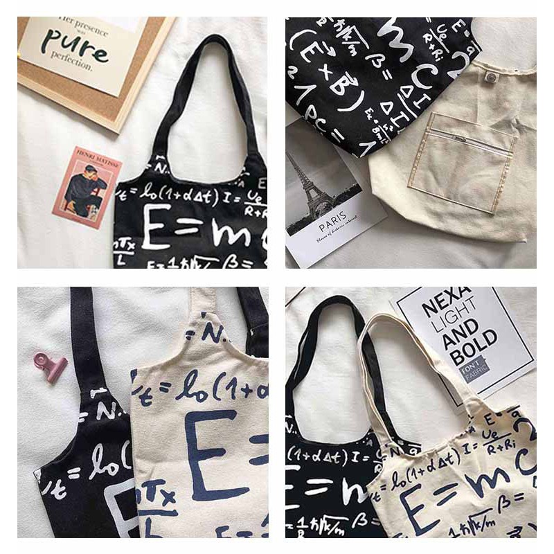 TC-06 tas canvas tote bag wanita import korea jepang simple rumus e = mc2