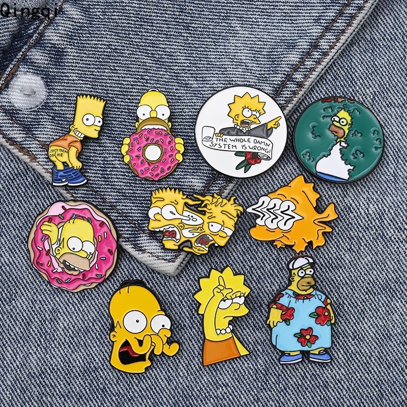 Bros Pin Enamel Desain Kartun Bart Simpson Lisa Homer TV Show Humor Untuk Hadiah Penggemar