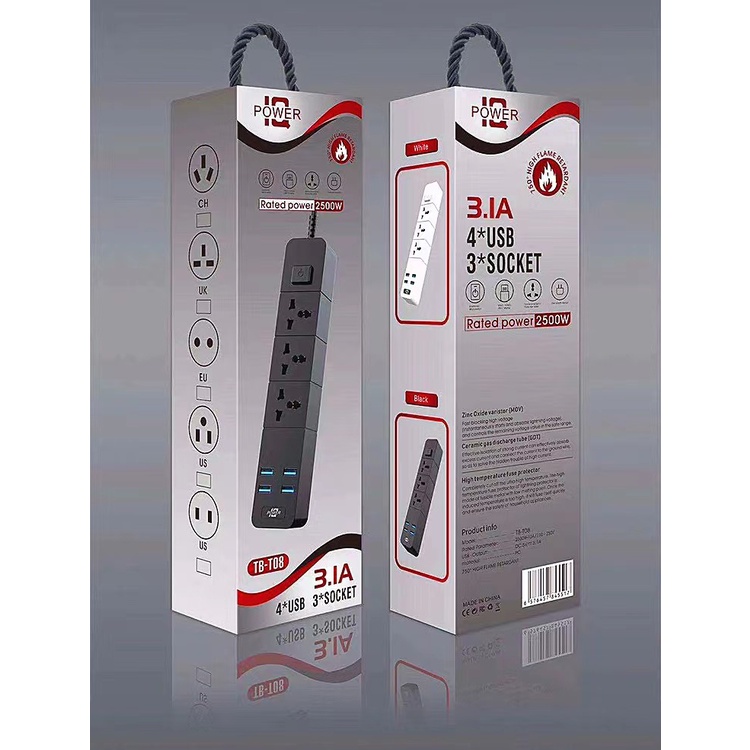 【WT006】Skyhigh T11 Power Strip Colokan Listrik / Stop Kontak 3 USB Port +3 Lubang Socket +1 Tombol Power On Off 3.1A 3000W